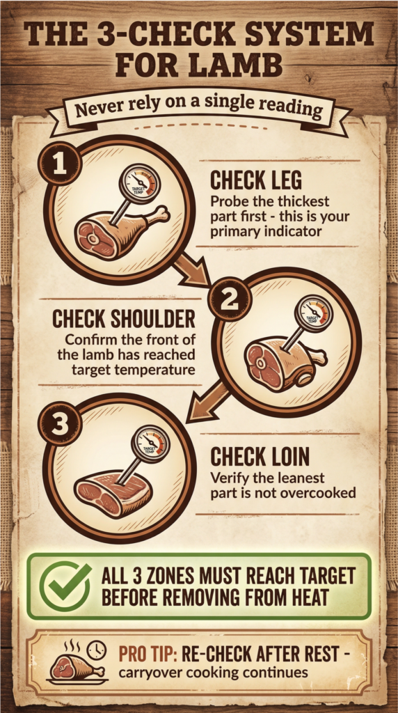How to check lamb temperature correctly (leg, shoulder, loin 3 zone method)